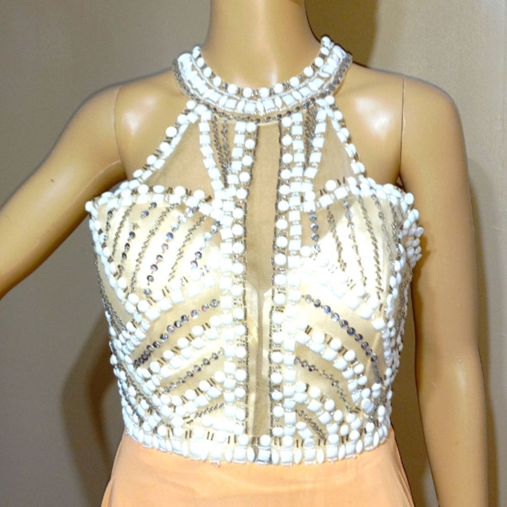 OLIVIA DRESS FACTORY, beads sequins halter top prom dress